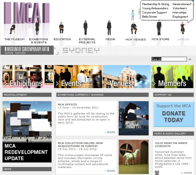 MCA homepage before relaunch